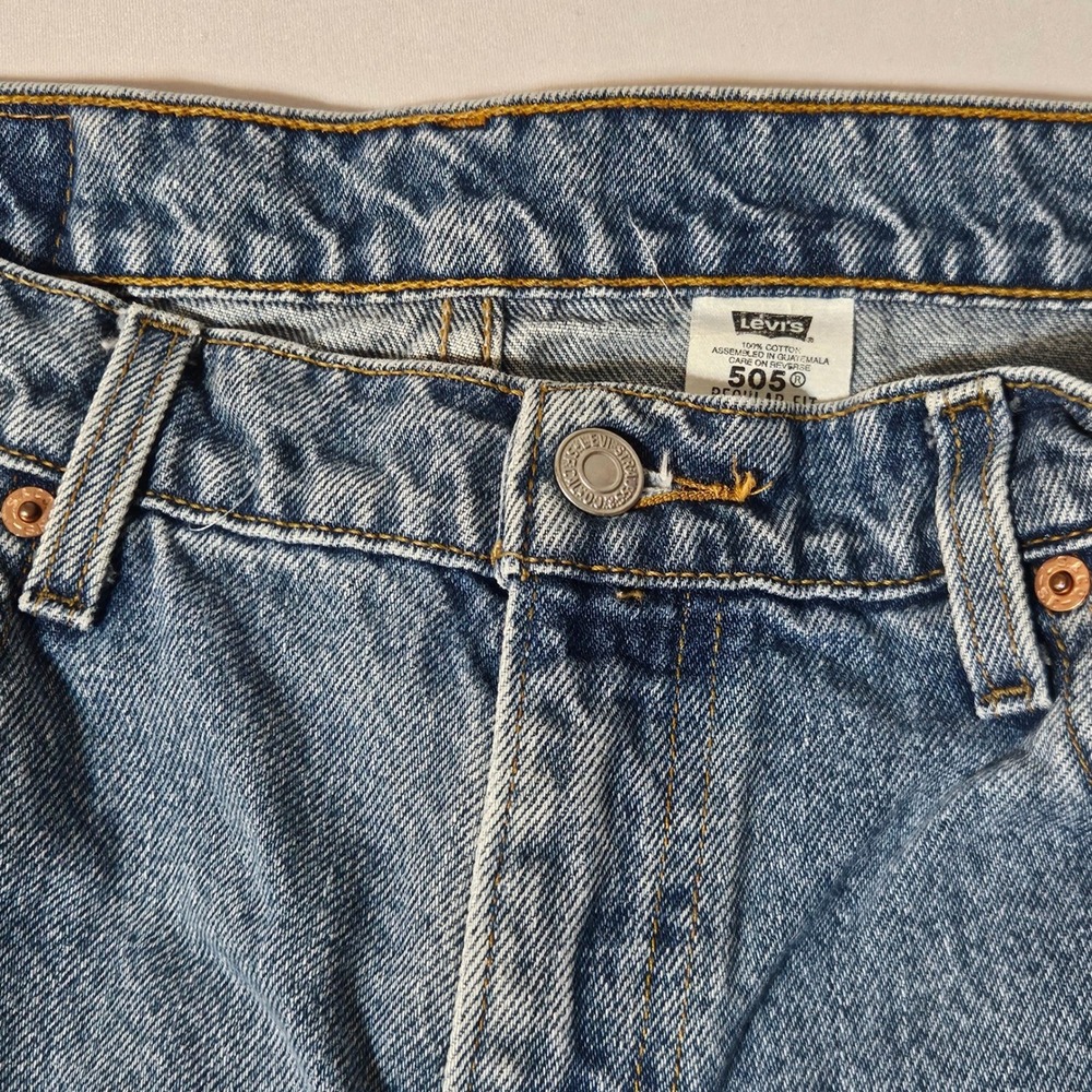 Vintage Levi 505 Regular Fit 90s Blue Denim Jeans Mens Size 34 x 32 1998 - Picture 11 of 14